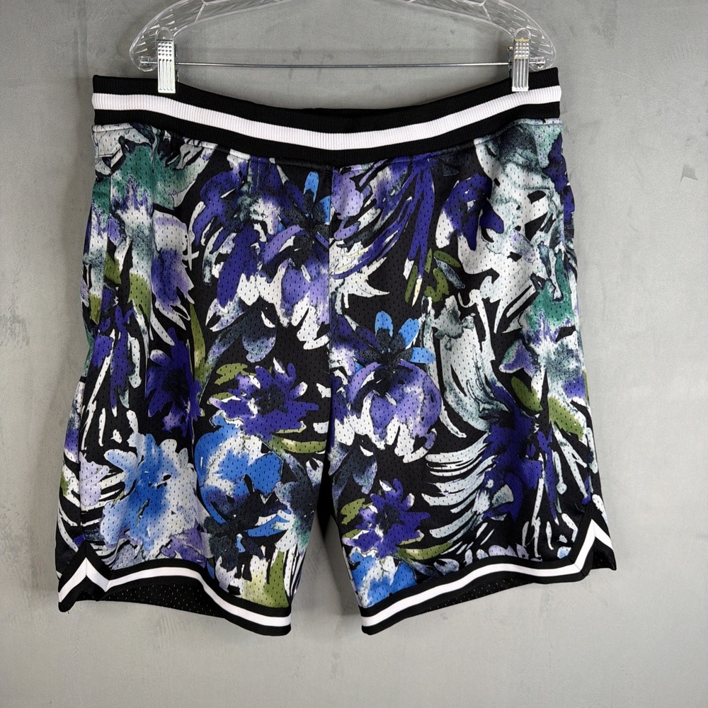 CSG Floral Mesh Basketball Shorts Men's 2XL Black Blue Athletic Streetwear